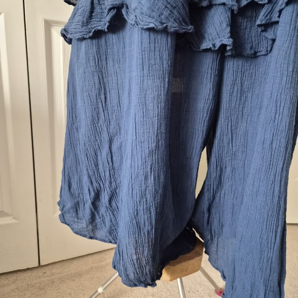 Anthro Celandine Tie Strap Ruffled Gauze Wide Leg Jumpsuit - Picture 7 of 9